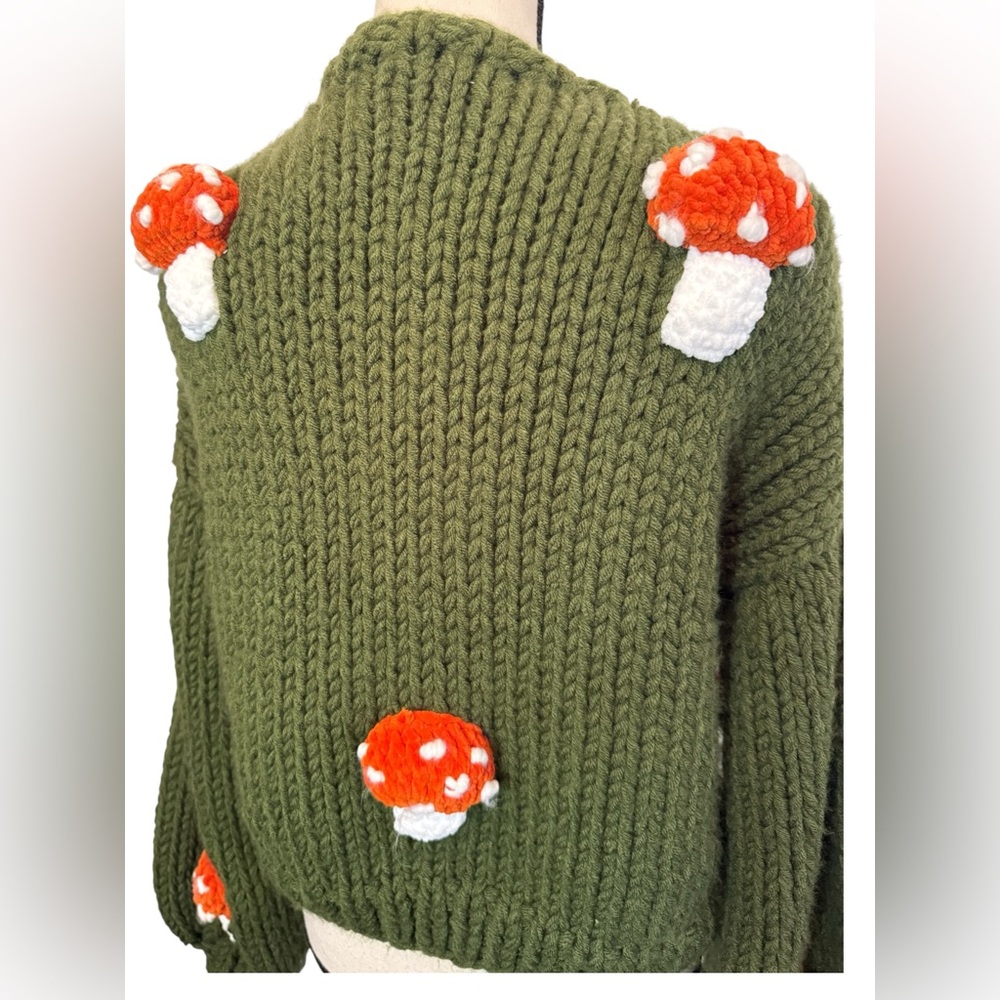 Society Mano Mushroom Green Cropped Chunky Cardigan Sweater Women S/ MSRP$249 - Picture 9 of 10